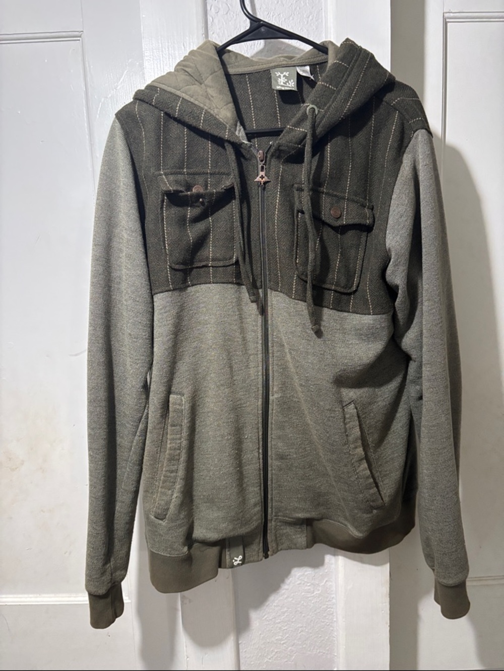 Lrg Men's Olive and Light Gray Hooded Zip Sweater Jacket